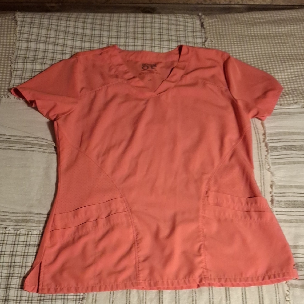 Women's Coral V-Neck Short Sleeve Scrub Top